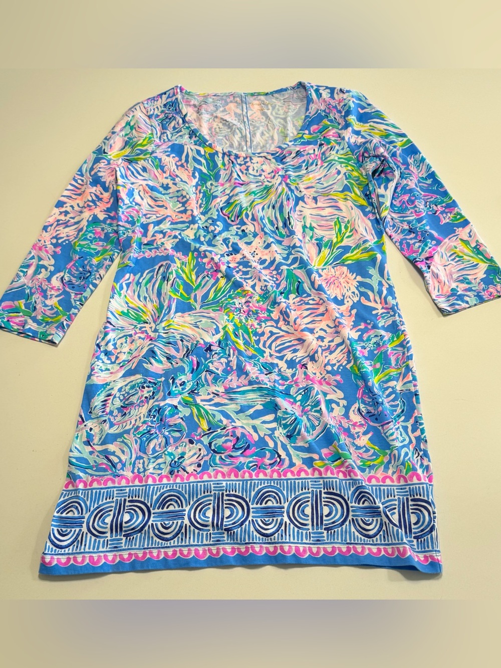 Lilly Pulitzer Beacon All Together Now & Navy Blue Cotton Jersey Dress Size Med - Picture 2 of 16